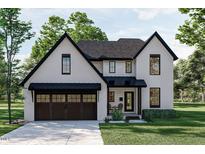 Two-story house with white siding, dark trim, and a brown garage door at 2961 Forest Creek Ln, Mebane, NC 27302