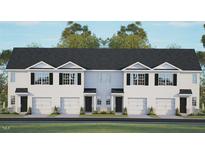 Three-unit townhome building with white siding, gray roofs and two-car garages at 319 Cherry Laurel Dr, Sanford, NC 27332