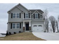 Two-story house with gray siding, black windows, and a two-car garage at 209 Constellation Ct, Benson, NC 27504