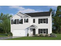 Two-story house with a white exterior, black windows, and a two-car garage at 115 Reagan Crest Dr, Clayton, NC 27520