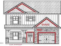 Two-story house with stone accents, shake siding, and a two-car garage at 4166 Darroch Rd, Lillington, NC 27546