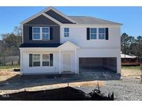 New two story home with open garage and black and white color scheme at 173 Grove Township Way, Angier, NC 27501