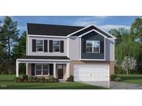 Two-story house with gray and blue siding, a brick bottom, and a two-car garage at 1104 Middlecrest Dr, Rocky Mount, NC 27804