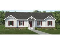 Craftsman style home with gray siding, red shutters, and a covered porch at Lot 13H Poppy Mallow Trl, Oxford, NC 27565