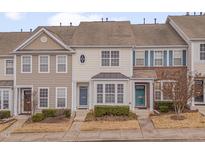 Charming townhome exteriors with landscaped front yards and coordinated color palettes at 7860 Silverthread Ln, Raleigh, NC 27617