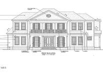 Detailed front elevation blueprint with classic columns, shutters, and a symmetrical design at 945 Wilbon Rd, Holly Springs, NC 27540