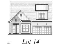 Rendering of a charming two-story home with a brick facade and a two-car garage on Lot 14 at 1023 Coldspring Circle, Durham, NC 27705