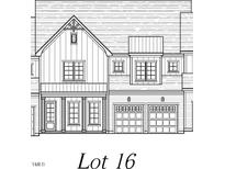 Detailed architectural drawing of a two-story home with a two-car garage and gable roof at 1019 Heatherbrook Place, Durham, NC 27705