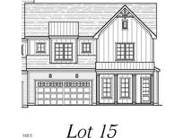 Detailed rendering of a charming two-story home showing the facade with a garage and various window styles at 1021 Heatherbrook Place, Durham, NC 27705