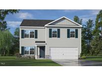 Two-story home with gray siding, dark green shutters, a two-car garage and manicured front lawn at 240 Holton St, Smithfield, NC 27577