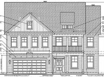 Detailed architectural drawing of a two-story home featuring a garage and front porch at 65 Guardian St, Youngsville, NC 27596