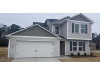 Charming two-story home with gray siding, black shutters, and a two-car garage at 2514 Whitetail Rd, Nashville, NC 27856