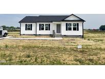 New construction features a white exterior, black shutters, and a well-manicured lawn at 73 Grace Pond Ave, Benson, NC 27504