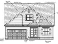 Detailed rendering of a charming cottage-style home exterior with a two-car garage and covered front porch at 205 Big Bradley Dr, Wendell, NC 27591