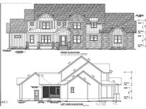 Architectural drawings showing the front and side exterior elevations of the home design at 59 Riverstone Dr, Pittsboro, NC 27312
