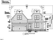 Detailed blueprint showcasing the front elevation of the home with precise measurements and design specifications at 104 Pointe Park Cir, Holly Springs, NC 27540