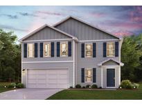 Charming two-story home with a welcoming front porch, attached two-car garage, and manicured lawn at 7576 Tanager Dr, Snow Camp, NC 27349