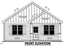 Rendering of a cozy home with board and batten siding, shutters, and a covered front entry at 2230 Amick St., Burlington, NC 27215