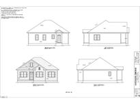 A set of building elevations, including front, rear, and side views with material and dimension annotations at 0 Bourbon St, Fuquay Varina, NC 27526