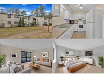 Neutral-colored townhouse complex showcasing mature landscaping, visible unit numbers, and accessible walkways at 612 Pine Ridge Pl, Raleigh, NC 27609