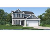 Charming two-story home with gray siding, a black roof, and a two-car garage at 4020 Shadbush St, Raleigh, NC 27616