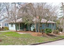Charming one-story home with blue exterior paint, well-maintained lawn, and mature trees at 1900 Sunset Ave, Durham, NC 27705