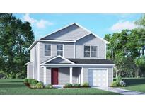 Charming two-story home featuring light-gray siding, a welcoming front porch, and an attached single-car garage at 6048 Sodium St, Raleigh, NC 27610