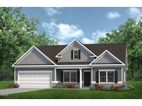 Charming single-story home with gray siding, a front-facing garage, and a manicured lawn at 86 Olivia Crossing Ct # 3, Four Oaks, NC 27524
