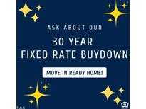 Informational graphic highlighting a 30 year fixed rate buydown for a move in ready home at 128 Oat Grain Ct, Clayton, NC 27520