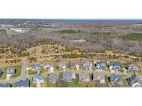 Beautiful aerial view of a neighborhood showcasing craftsman-style homes with lush green lawns and mature trees at 2015 Stanchion St, Haw River, NC 27258