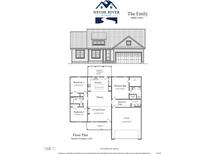 Detailed floor plan showcasing the layout of The Emily model with kitchen, living room, and primary bedroom at 608 Tuscany Cir, Princeton, NC 27569