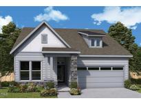 Charming two-story home featuring stone accents, a gable roof, and an attached two-car garage at 152 Aspen Ave, Pittsboro, NC 27312