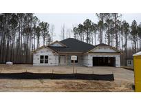 Unfinished exterior of a single-story home with a dark roof and an attached two-car garage at 1791 Pecan Drive # 22, Nashville, NC 27856