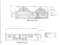 Blueprint elevation showcases a charming home with a garage and detailed architectural elements at 503 Forest Rd, Oxford, NC 27565