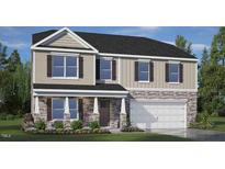 Charming two-story home featuring stone accents, a two-car garage, and manicured landscaping at 104 Pisgah St, Sanford, NC 27330