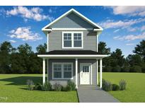 Charming two-story home with gray siding, white trim, covered porch, and beautiful landscaping at 136 Ambergate Ct, Rocky Mount, NC 27804