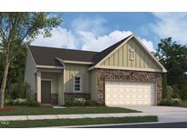 Charming single-Gathering home with stone accents, attached garage, and manicured lawn at 808 Kenyon Spring Dr, Zebulon, NC 27597