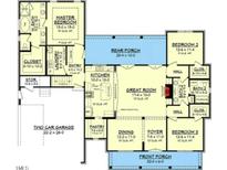 This layout showcases a spacious Primary bedroom, great room, kitchen, and a two-car garage at Lot 10H Good Shepherd Trl, Spring Hope, NC 27882