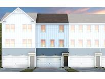 Modern townhome showcasing varied exterior paint colors and attached one car garage at 1513 Tamarisk Ln, Durham, NC 27703