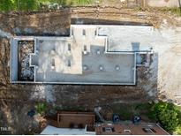 Aerial view of a new home foundation being built, showing the outline and concrete footings at 2603 Vineyard St, Durham, NC 27707