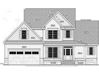 Detailed architectural drawing of a two-story home with a two-car garage at 85 Prency Ln, Middlesex, NC 27557