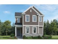 Charming two-story home featuring a stone foundation and a combination of traditional and shake siding at 300 Calvander Ln, Apex, NC 27539