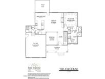 Detailed floor plan showing layout of kitchen, bedrooms, living spaces, and garage at 801 Emmett Ct, Spring Hope, NC 27882