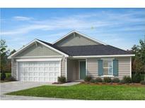 Charming single-story home featuring neutral siding, black roof, two-car garage, and professionally landscaped yard at 100 Chestnut Oak Ln, Lillington, NC 27546