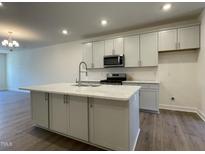 Modern kitchen features a large center island, stainless steel appliances, and neutral-toned cabinetry at 480 Traditions Grande Blvd # 31, Wake Forest, NC 27587