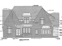Detailed front elevation rendering showcasing the brick facade, roofline, and window placements of this two-story home design at 2824 Theresa Eileen Way, Raleigh, NC 27603