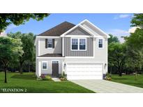 Two story home featuring board and batten siding, a gray shingle roof and an attached two car garage at 2011 Cross Bones Blvd # 41, Durham, NC 27703