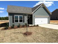 New construction home with gray siding, a two-car garage, and a small front yard, and gray shingled roof at 288 Olivia Crossing Ct # 10, Four Oaks, NC 27524