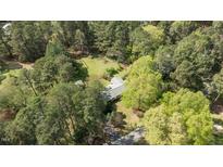 Aerial view of a home nestled among lush trees with a well-maintained yard at 310 Edward Ln, Louisburg, NC 27549