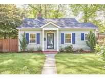 Charming home featuring a cozy design and vibrant blue shutters, with a well-maintained lawn at 315 Greenwood Dr, Durham, NC 27704